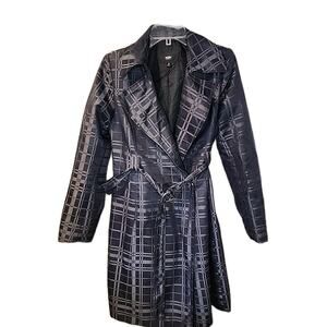 Mossimo Charcoal Gray Plaid Lined Belted Button Trench Coat Jacket Size S (Read)